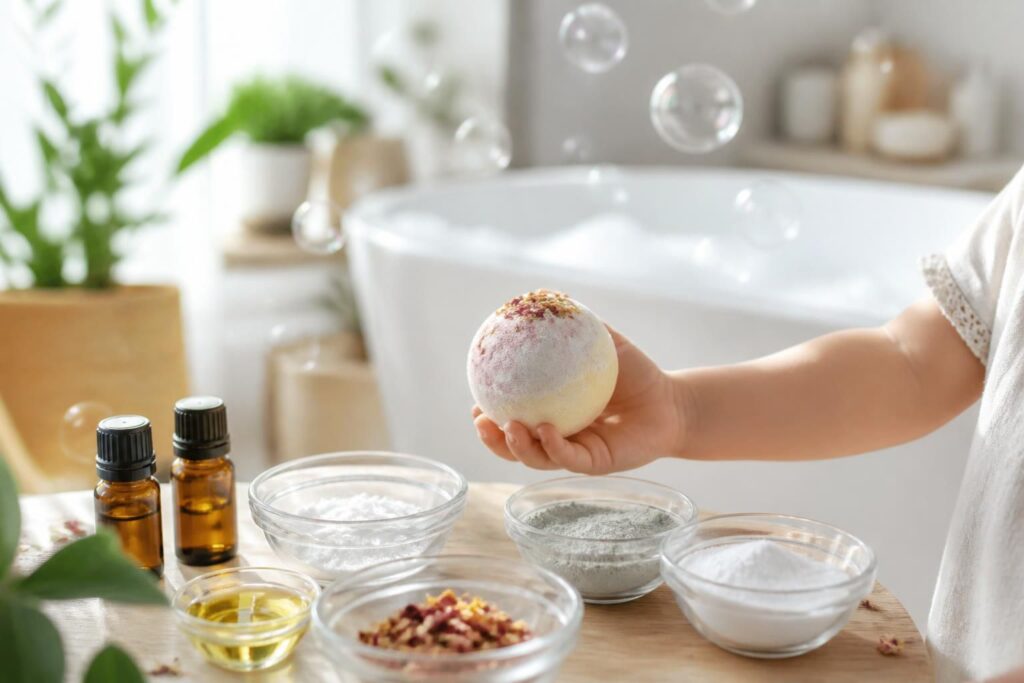 découvrez des recettes naturelles de bombes de bain pour enfants, idéales pour une peau douce, hydratée et protégée tout en offrant un moment ludique et relaxant.