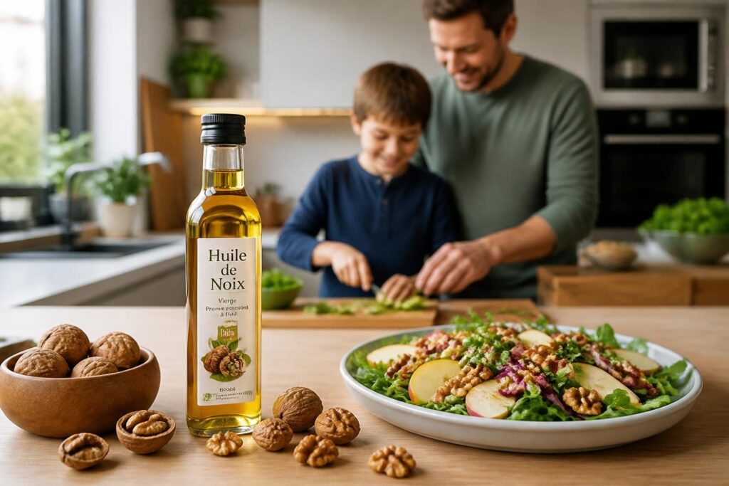 découvrez les bienfaits de l'huile de noix pour la santé et comment l'utiliser en cuisine pour régaler toute la famille, notamment les parents soucieux de leur bien-être.