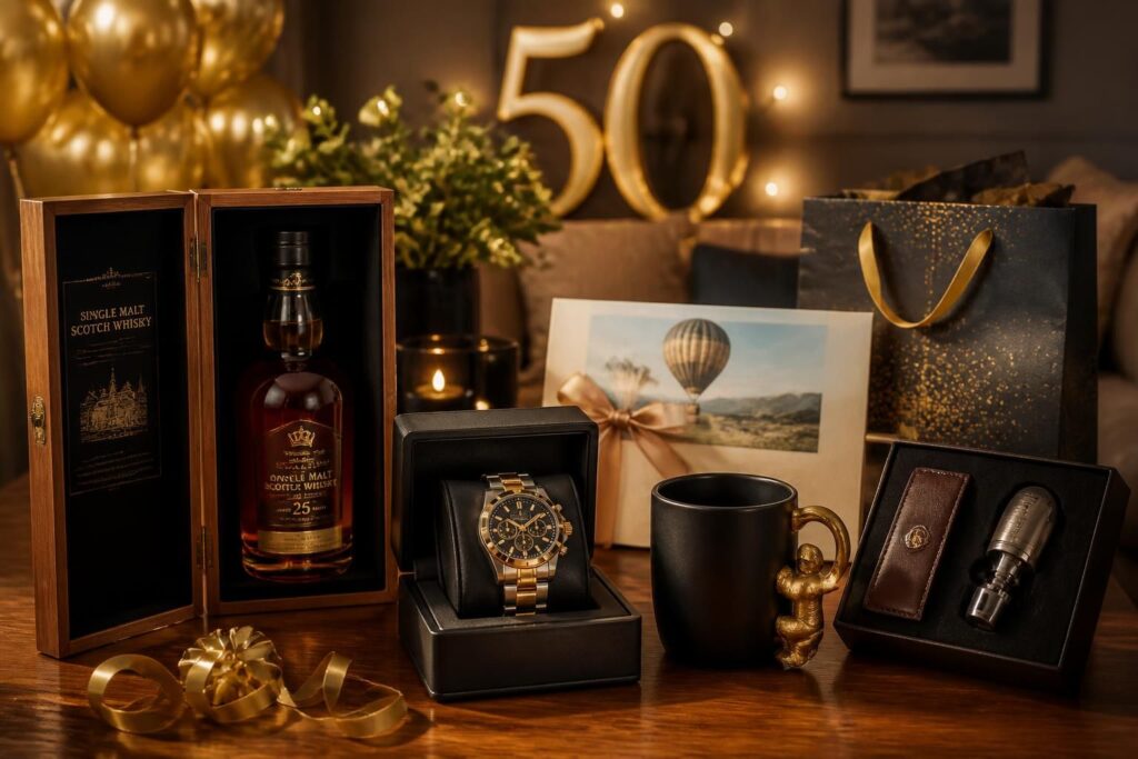 découvrez des idées de cadeaux originales, humoristiques et luxueuses pour célébrer les 50 ans d'un homme avec style et émotion.