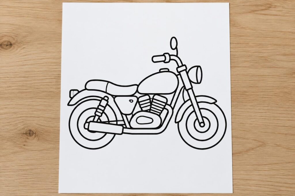 imprimez ce coloriage de moto simple et facile, idéal pour les enfants. une activité amusante pour colorier et laisser libre cours à leur créativité.